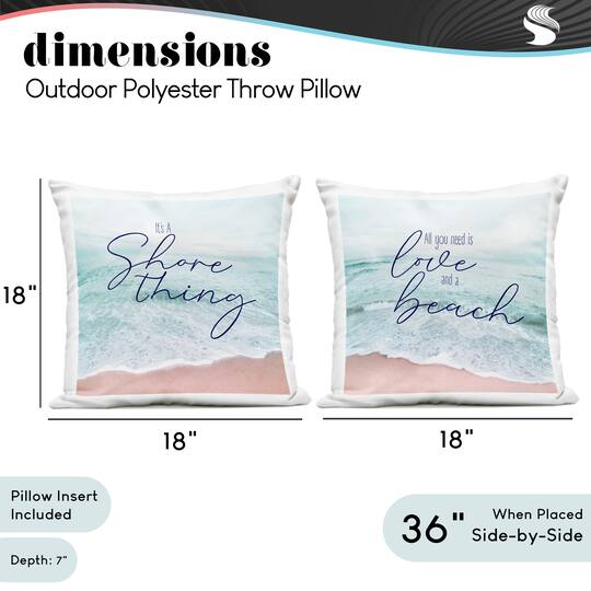 Stupell Industries 18" x 18" Love and a Beach Coastal Phrases Printed Outdoor Throw Pillow Set